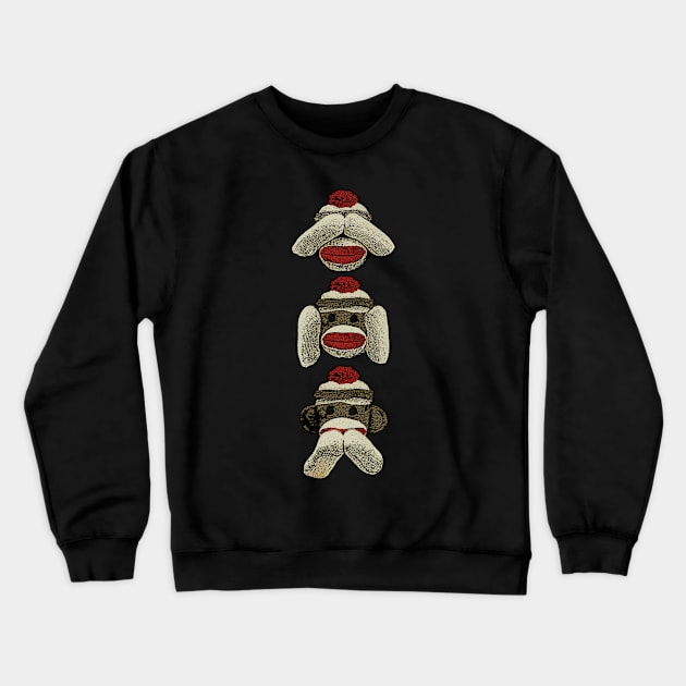 Three Wise Sock Monkeys Crewneck Sweatshirt by bronzarino